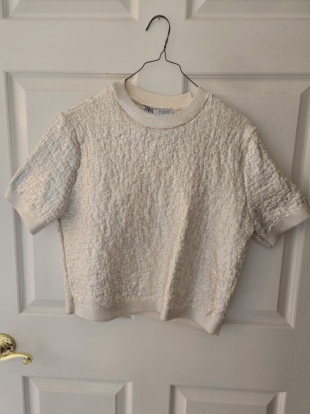 Zara Metallic Coated Short Sleeve Sweatshirt Large